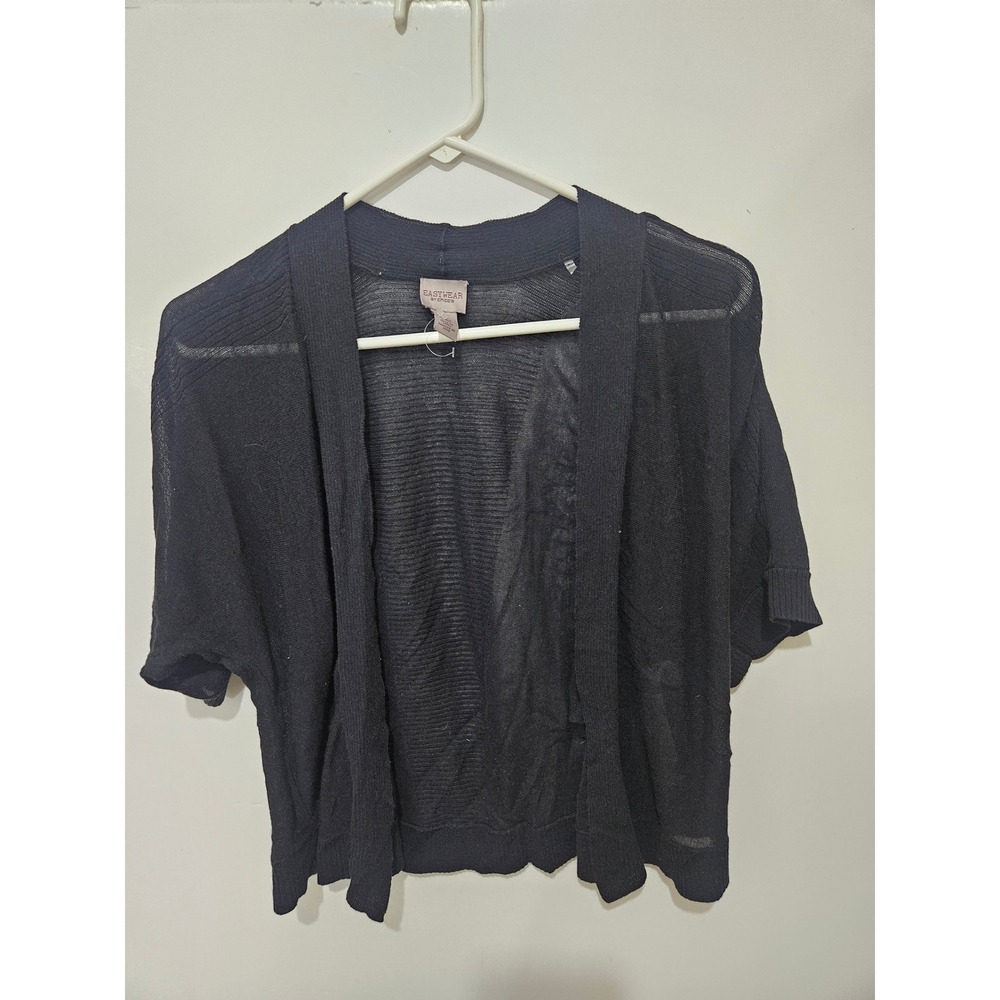 Chico's Easywear Black Open Front Cardigan Short Sleeve Knit Shrug Size 2 L